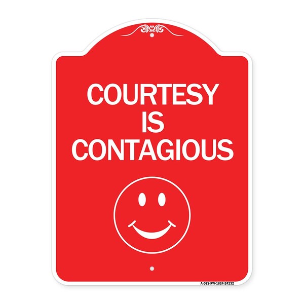Signmission Designer Series Sign-Courtesy Is Contagious, Red & White Aluminum Sign, 18" x 24", RW-1824-24232 A-DES-RW-1824-24232 - main